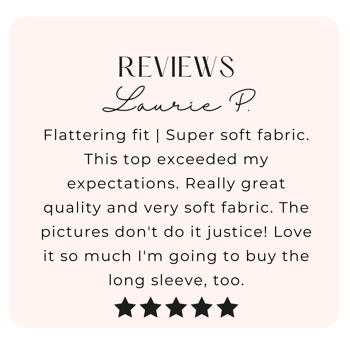 Five-star review for a top on a light pink background