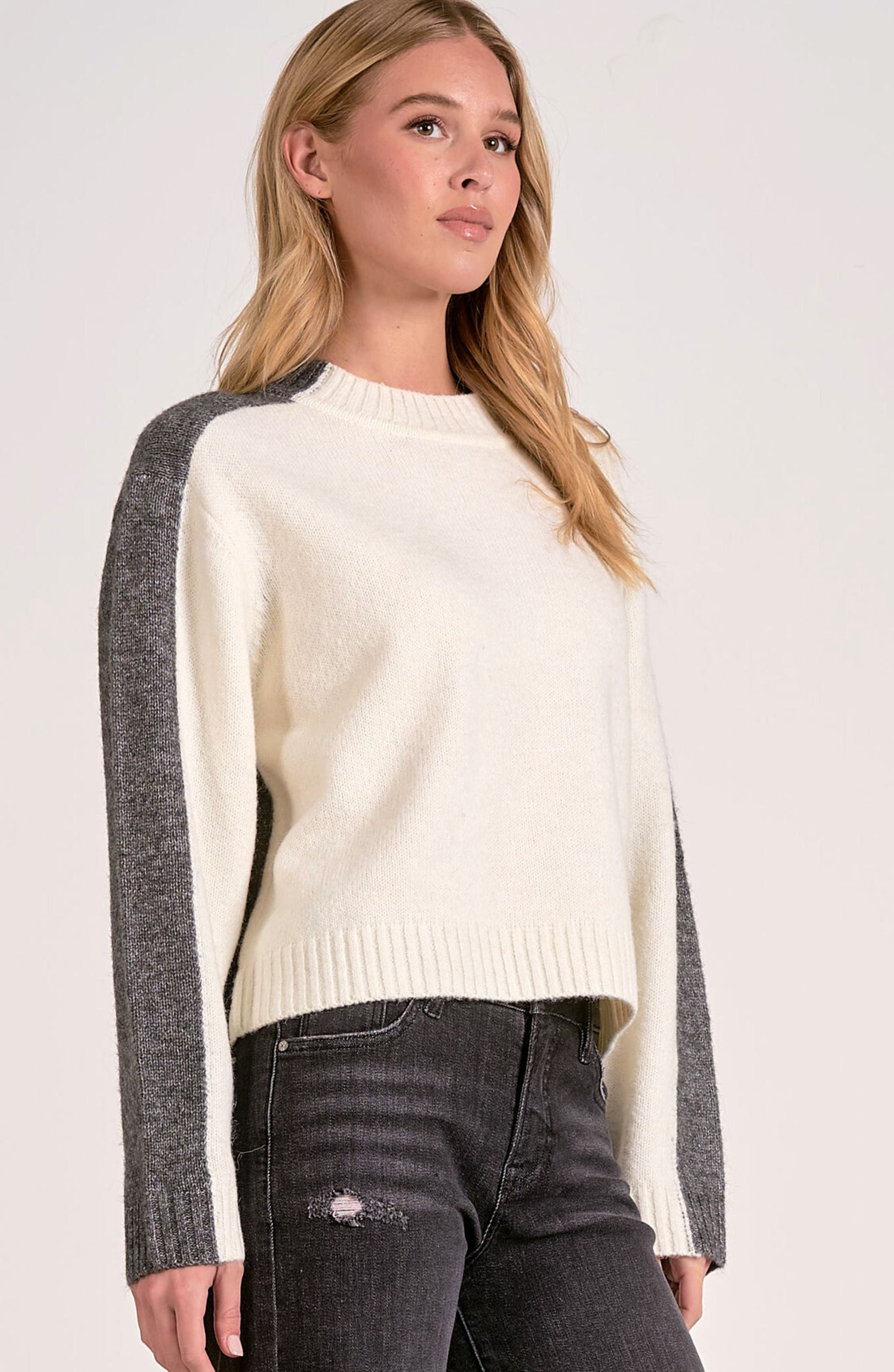Color Block Stripe Sleeve Detail Sweater