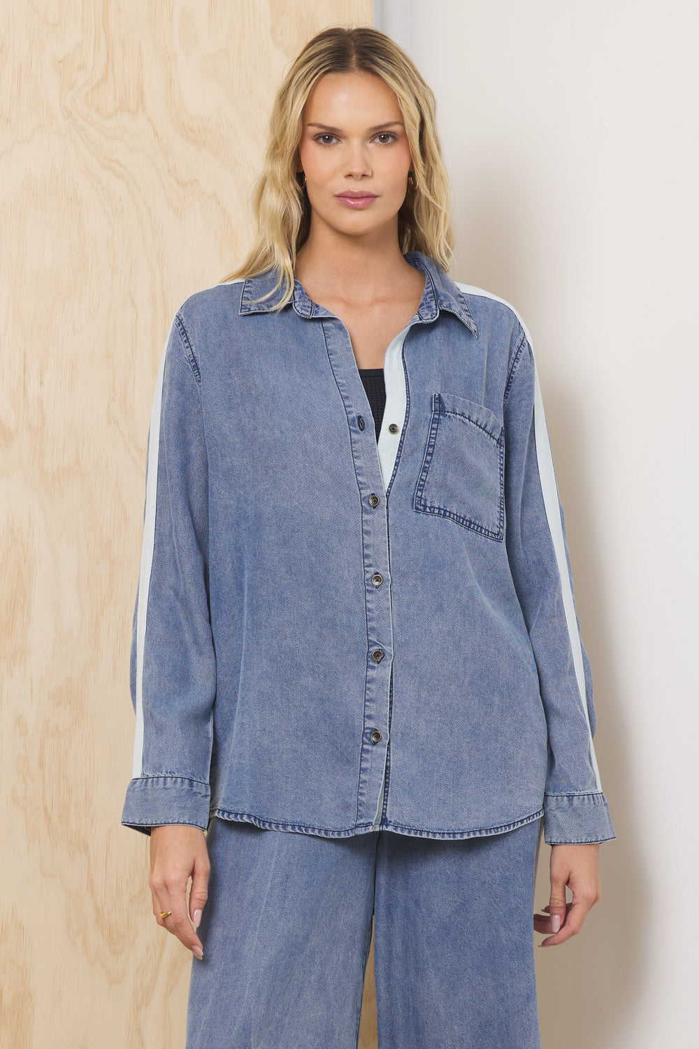 Washed Denim Tencel Top