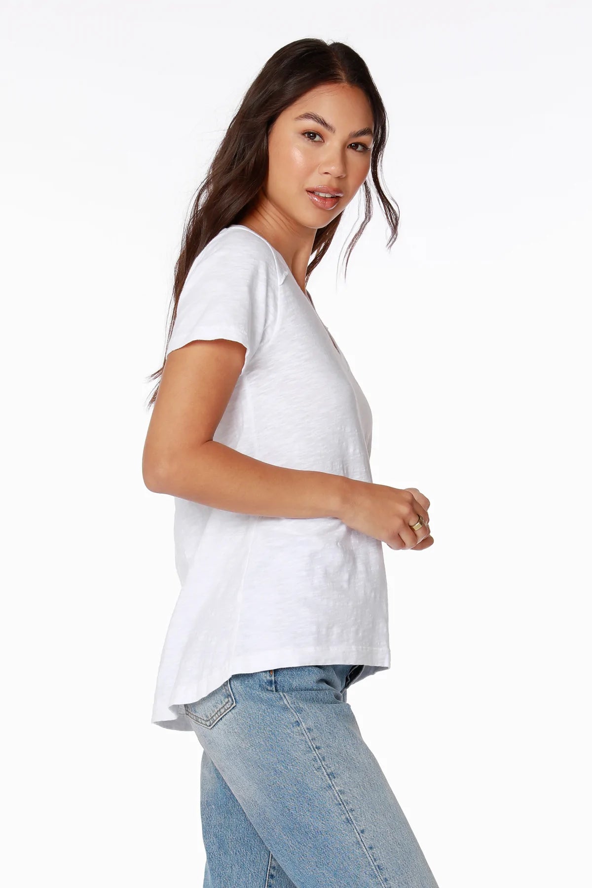 Shoulder Seam V Neck Tee