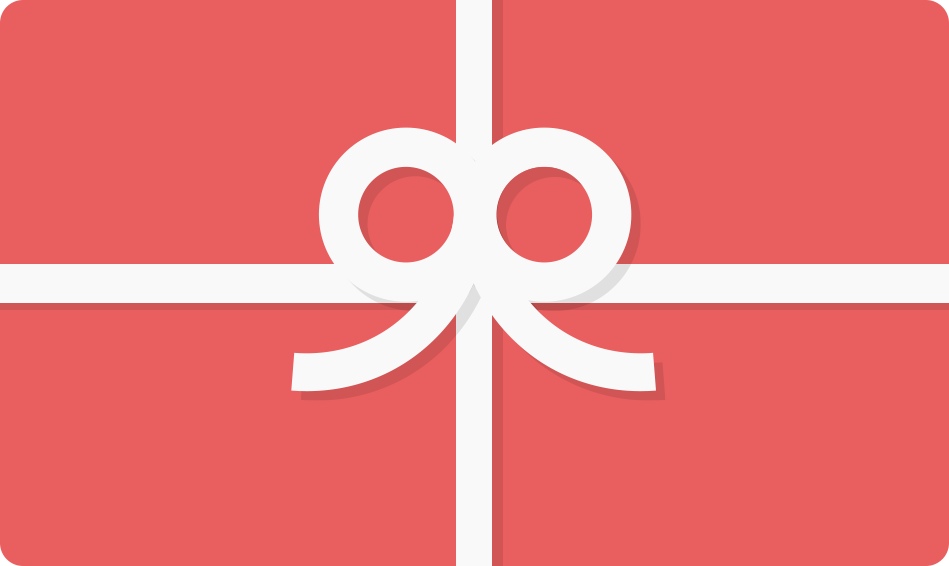 A digital gift card image featuring a red background with a white ribbon bow in the center.