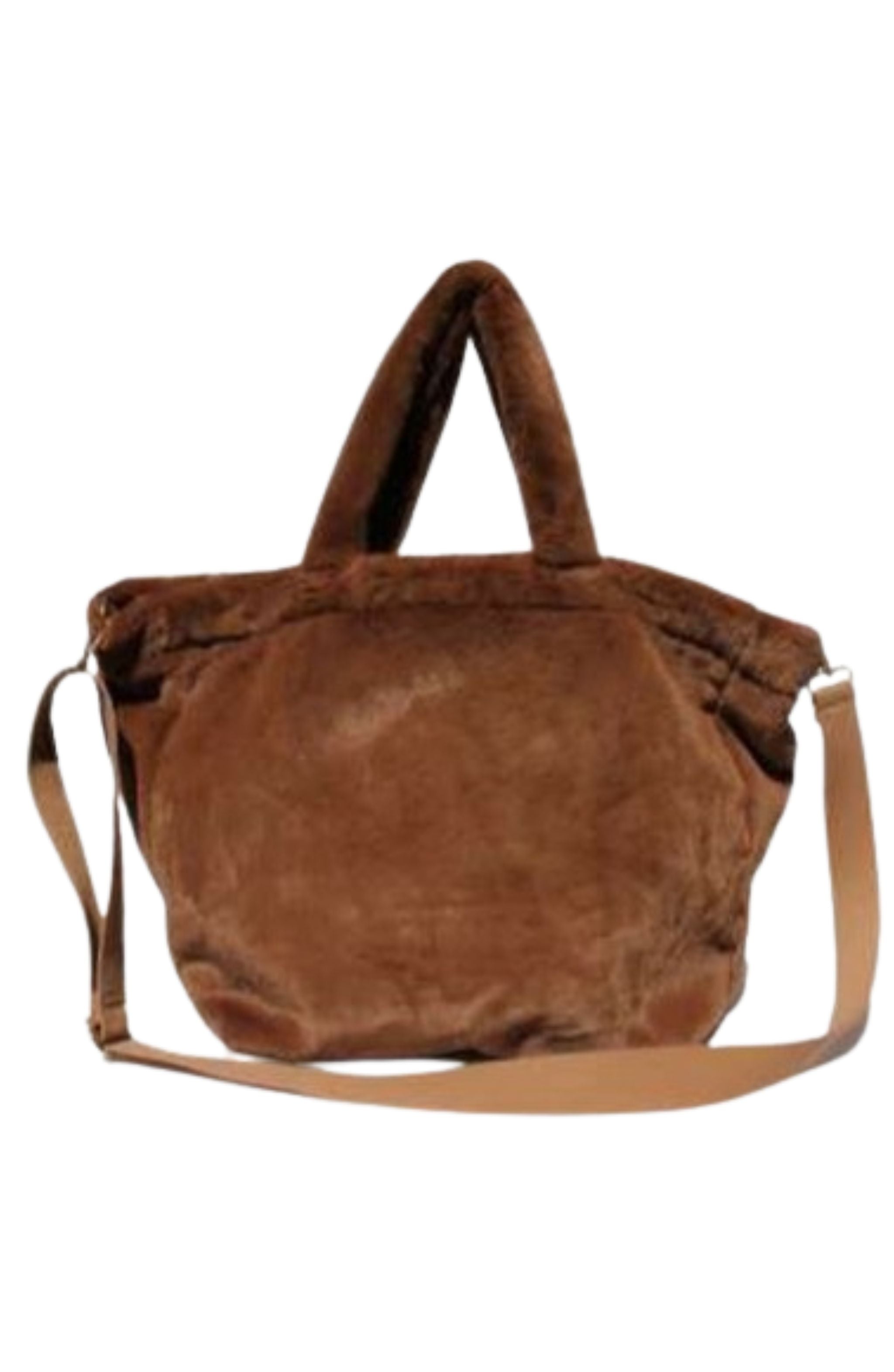 Brown Faux Fur Shoulder Bag with Hand Held Straps