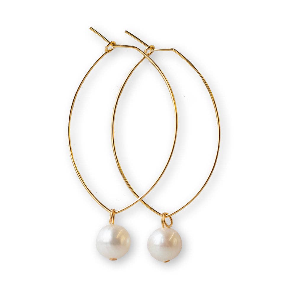 Long Gold filled hoops with a small round Amazonite stone ball at bottom.
