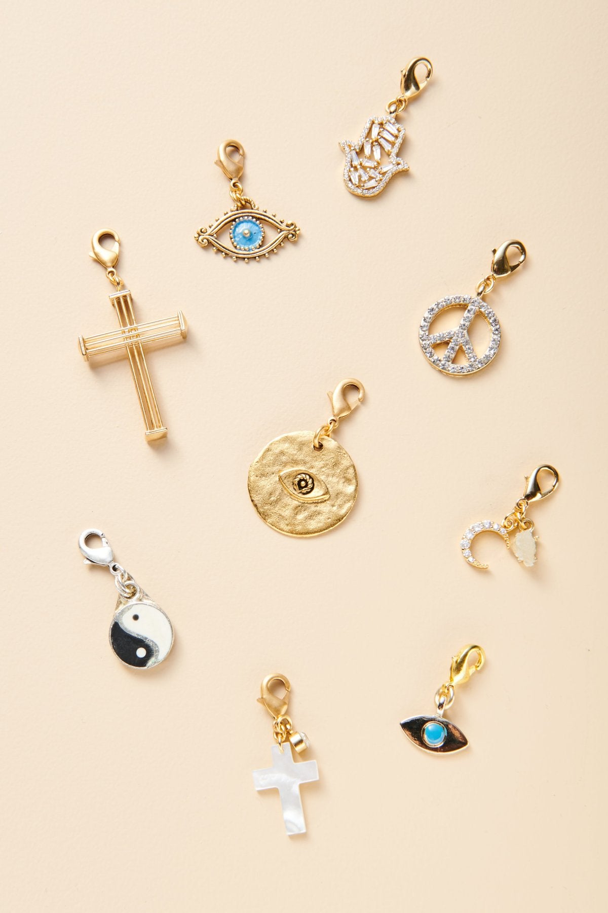 multiple vintage charms with claw clips