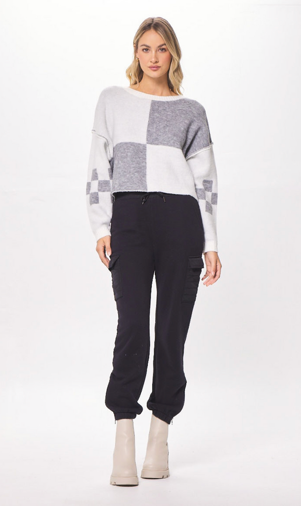 Colorblock Checkered Sweater