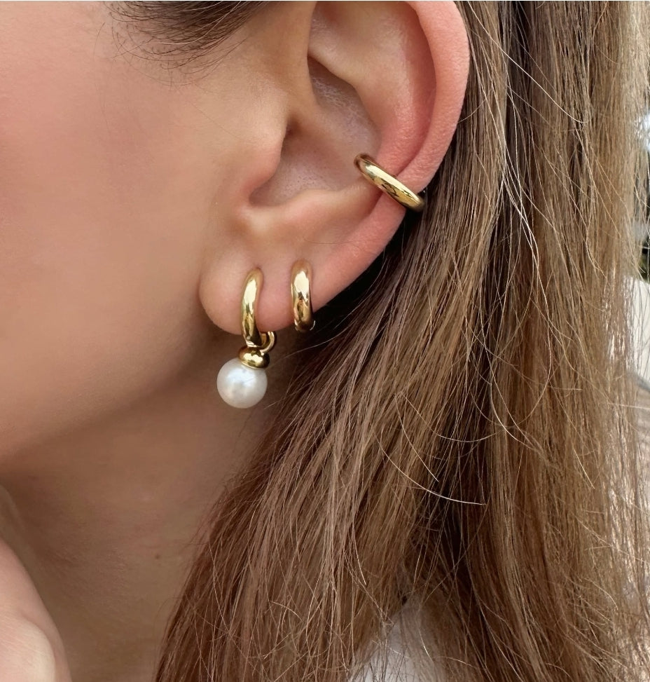 Gold Pearl Drop Hoops