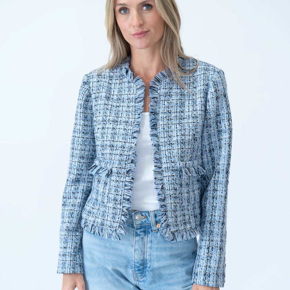 Tweed Blue Blazer with Raw Edge Detail